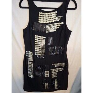 BEBE Women's Sequin Embellished Sleveless Black and Silver Dress Size M